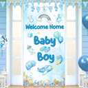 Welcome Home Baby Boy Banner Decorations Welcome Baby Boy Door Cover Banner Boho Rainbow Baby Shower Decorations for Gender Reveal Party Supplies (blue)