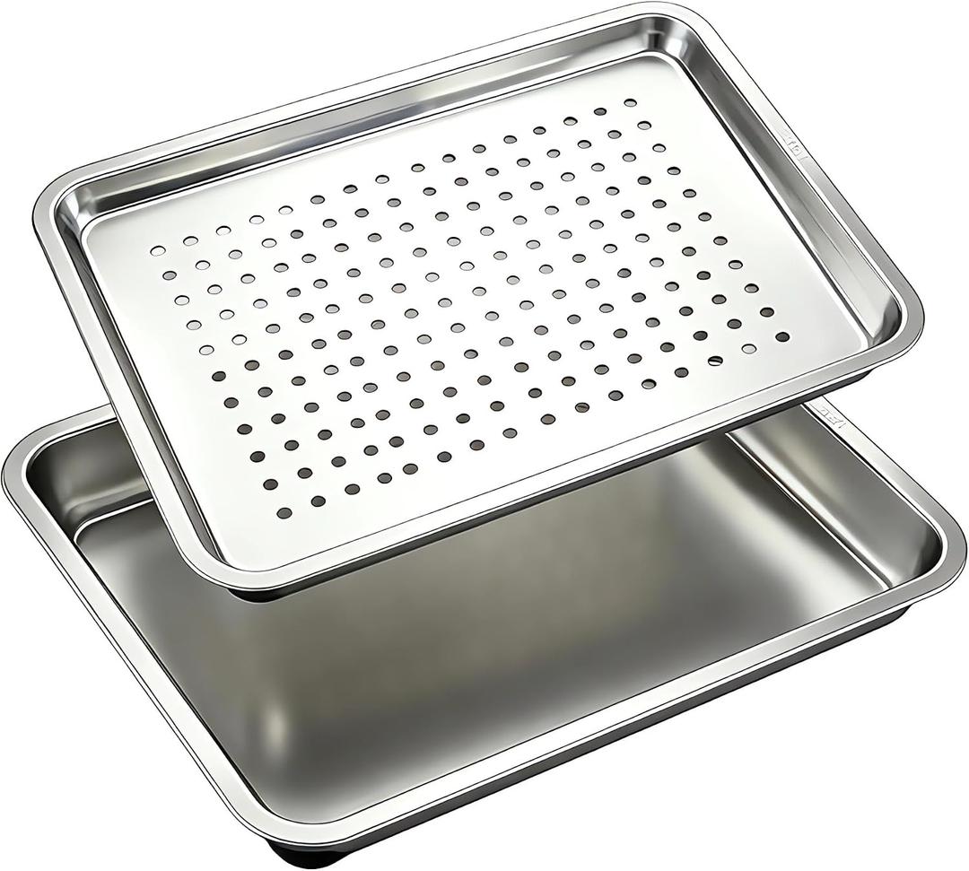 17.5" Half Sheet Baking Pan & Crisping Tray, 18/8 Stainless Steel, 17.5 X 13.5 Inches
