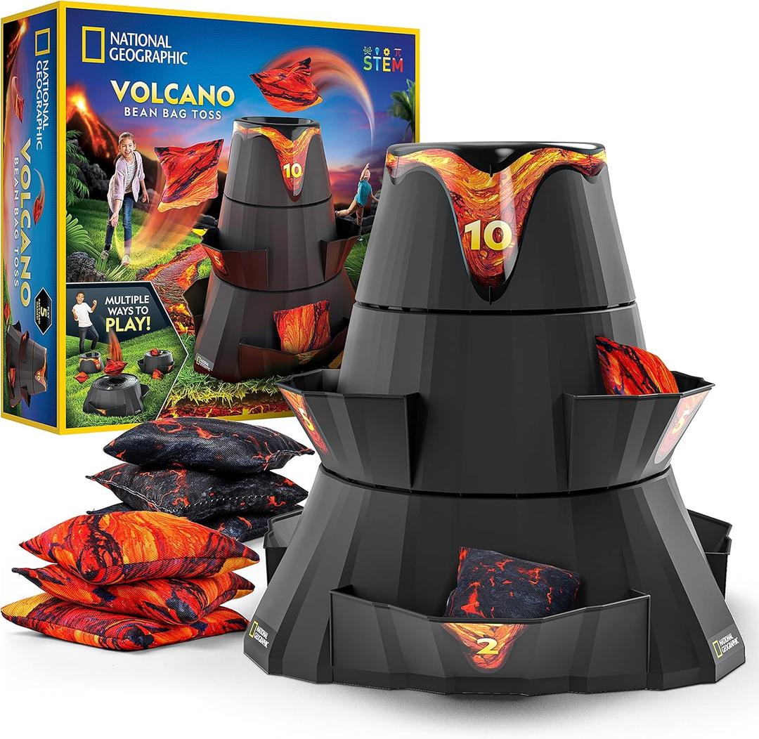 NATIONAL GEOGRAPHIC Volcano Bean Bag Toss Backyard Game Set - 5 Games, Bean Bags for Tossing, Yard Games for Kids, Outdoor Games, Patio Games 