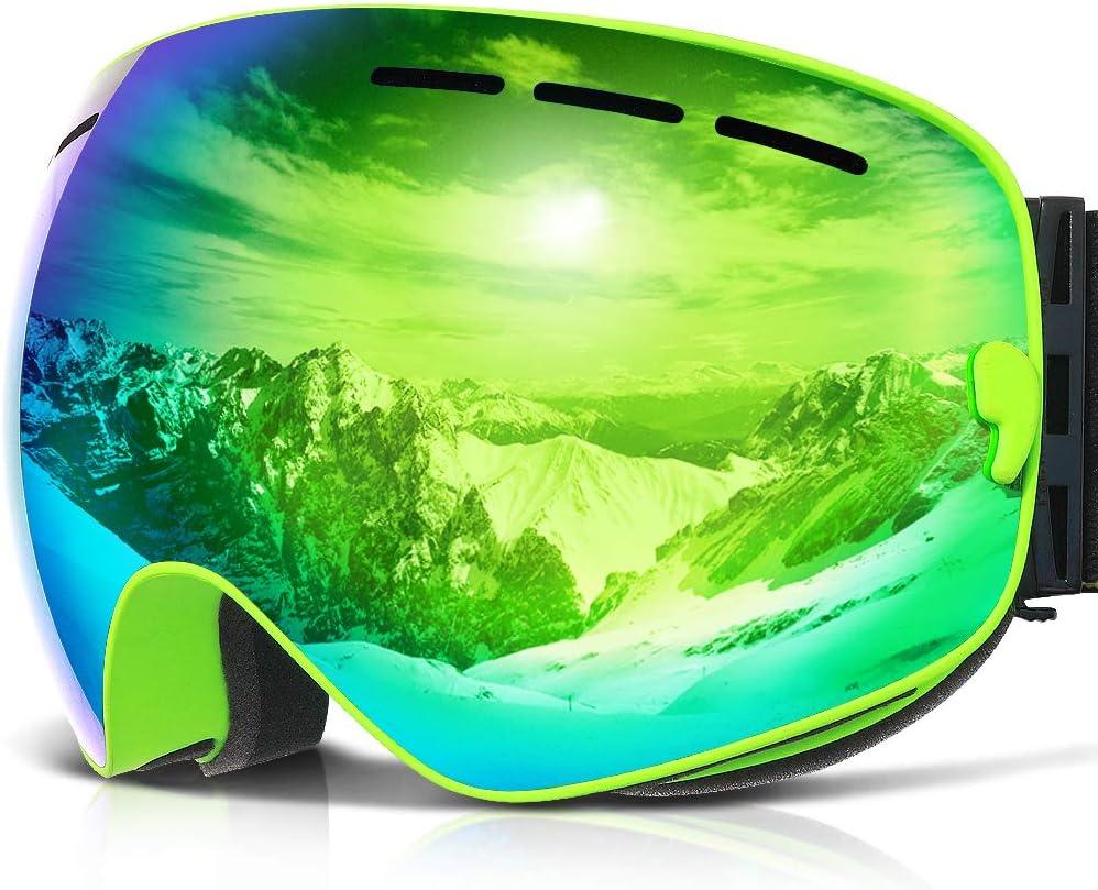 COPOZZ Ski Goggles, G1 OTG Snowboard Snow Goggles for Men Women Youth, Interchangeable Double Layer Anti Fog UV Protection (G1-green Frame Green Lens(vlt 24.7%))