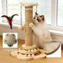 Wooden Cat Scratching Post, 4 in 1 Cat Scratcher Kitten Toys for Indoor Cats, 17.7" Tall Sisal Post with Two-Laye Wooden Ball Track, Ideal for Small Medium Cat