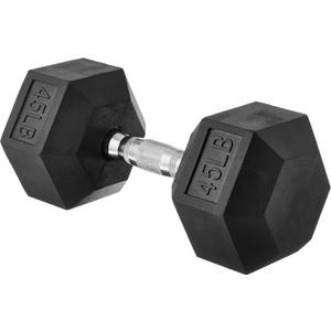 Amazon Basics Rubber Hex Dumbbell Weight for Gym, 45 pound, Single, Black