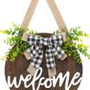 Dahey Welcome Sign for Front Door Decor 12'' Farmhouse Round Wood Wreath Wall Hanging Outdoor Home Porch Decorations for Christmas Day Winter Spring All Seasons Holiday Housewarming Gift, Brown (Small)