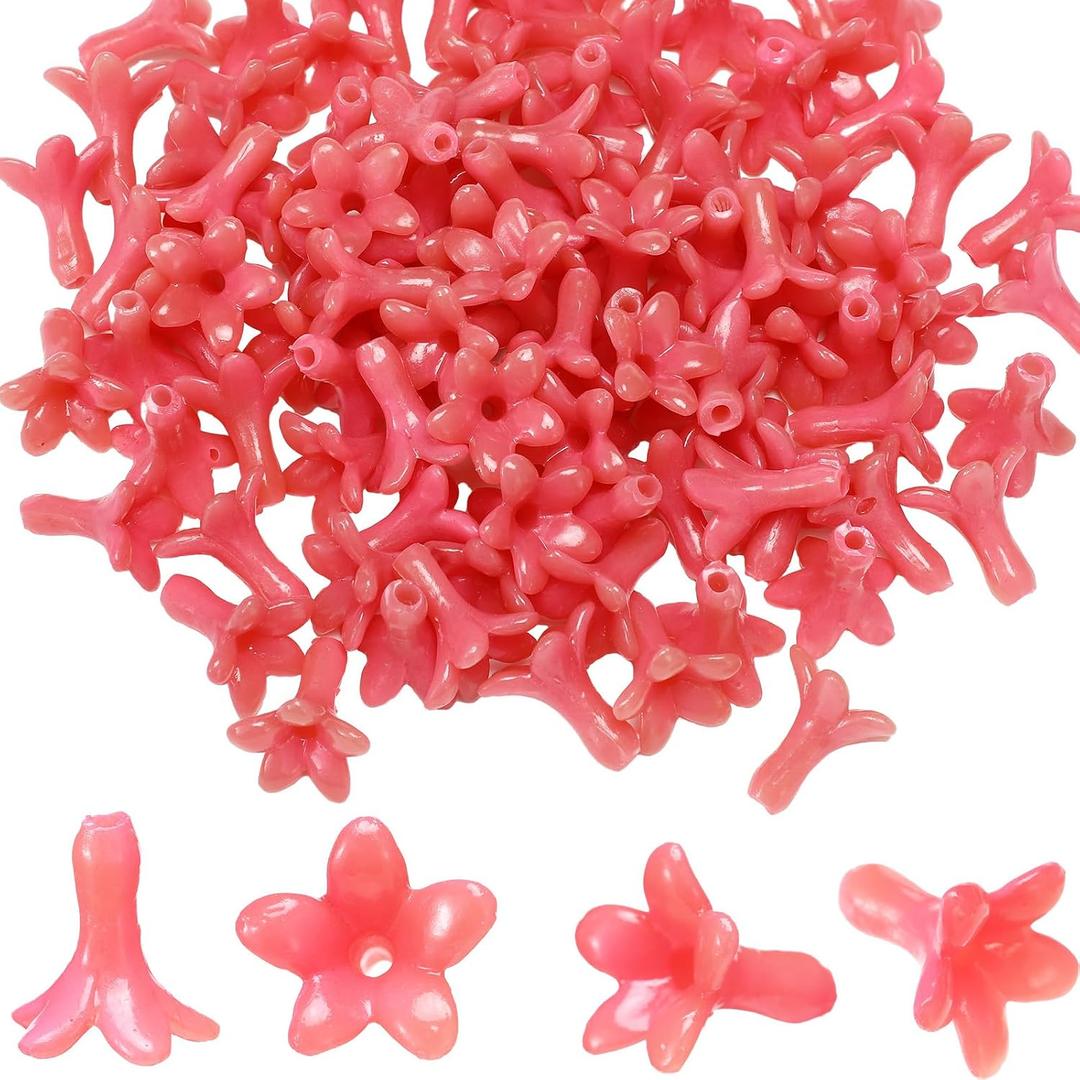 Jutom 100 Pcs Pakalana Flower Beads Cowslip Creeper Flower Beads Resin Coral Shell Bead 3D Carved Cute Loose Bead for Hawaiian Lei Jewelry Making Necklace Bracelet Supplies DIY Crafts Decors (Pink)