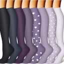 CHARMKING Compression Socks for Women & Men Circulation (8 Pairs) 15-20 mmHg is Best Support for Athletic Running, Cycling (Medium, 44 Black/Purple/Purple/Purple/Purple)