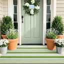 OLANLY Green and White Classic Striped Rug 2' x 4'3" (24" x 51")  Washable Cotton Indoor Outdoor Doormat for Front Door, Entryway, Kitchen, Porch, Patio Decor