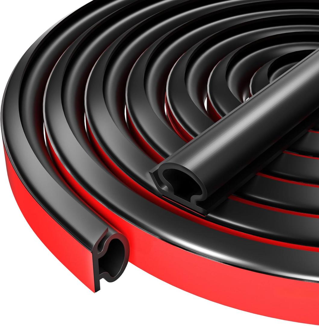 Silicone Weather Stripping Door Seal Self Adhesive Door Weather Stripping Weather Strip Door Seal Strip D Shaped Weatherstripping Door Insulation for Door/Window (Black, 2/5"(W)1/4"(T)23FT(L))