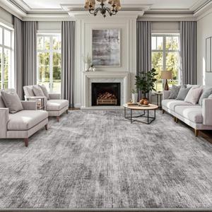 LUMI 8x12 Washable Area Rug for Living Room, Ultra Soft Modern Neutral Grey Rugs Non Slip with Rubber Backing, Low Profile, High Traffic, Stain Resistant Carpets, Ideal for Bedroom, Dining Room (Quiet Layer)