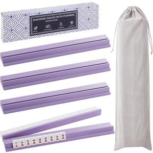 4PCS Wooden Mahjong Racks with Magnetic Pushers, 20 in Natural Wood American Mahjong Tile Rack Set, Modern Table Game Accessories for Mahjong Tiles (Lilac, 20 in)