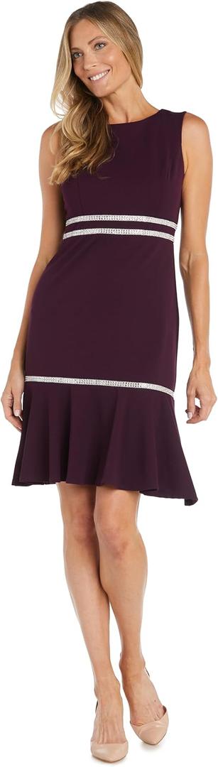 R&M Richards Knee Length Cocktail Dress W/Rhinestone & Bottom Ruffle (Purple) 10