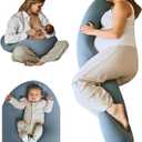 Pregnancy Pillow 5-in-1 Cooling Cover, Adjustable Firmness Patented Lock Design, Turn into O-Shape Nursing Pillow, 5-Point Full Body Support, Maternity Pillow with Travel Bag 