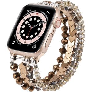 MOFREE Beaded Bracelet Compatible with Apple Watch Band 38mm/40mm/41mm/42mm, Fashion Elastic Stretch Women Bands for iWatch Series 11/10/9/8/7/SE/6/5/4/3/2/1 iPhone Watch Strap Bands Coffee