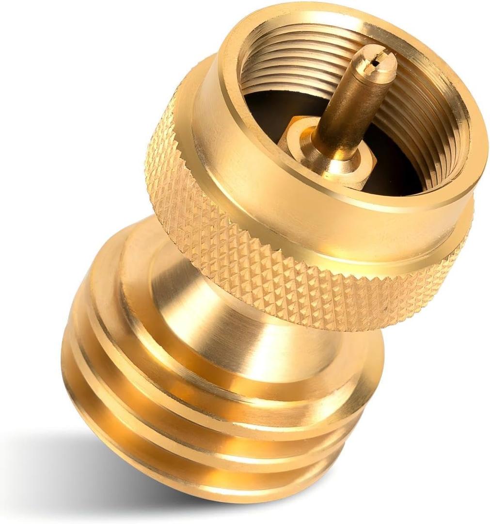 1lb Propane Tank Adapter, Propane Adapter 20lb to 1lb Converter, Universal QCC-1 & P.O.L. Connections, Solid Brass, BBQ Grills, Camping Stoves, Leak-Proof Outdoor Propane Accessory