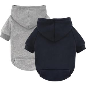 Idepet Pet Dog Hoodies 2 Pack with Pocket, Dog Outfits for Small Pets Chihuahua Clothes Warm Coat Jacket Autumn Puppy Sweatshirt Cats Clothing (Medium, Black+Grey)