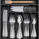 Lifewit Silverware Drawer Organizer Tray, Plastic Cutlery Storage for Kitchen Drawer, Flatware and Utensil Holder Divider for Spoons Forks Knives Tableware, 7 Compartment, Black (12.3 x 14.2 inch (7 Slots))