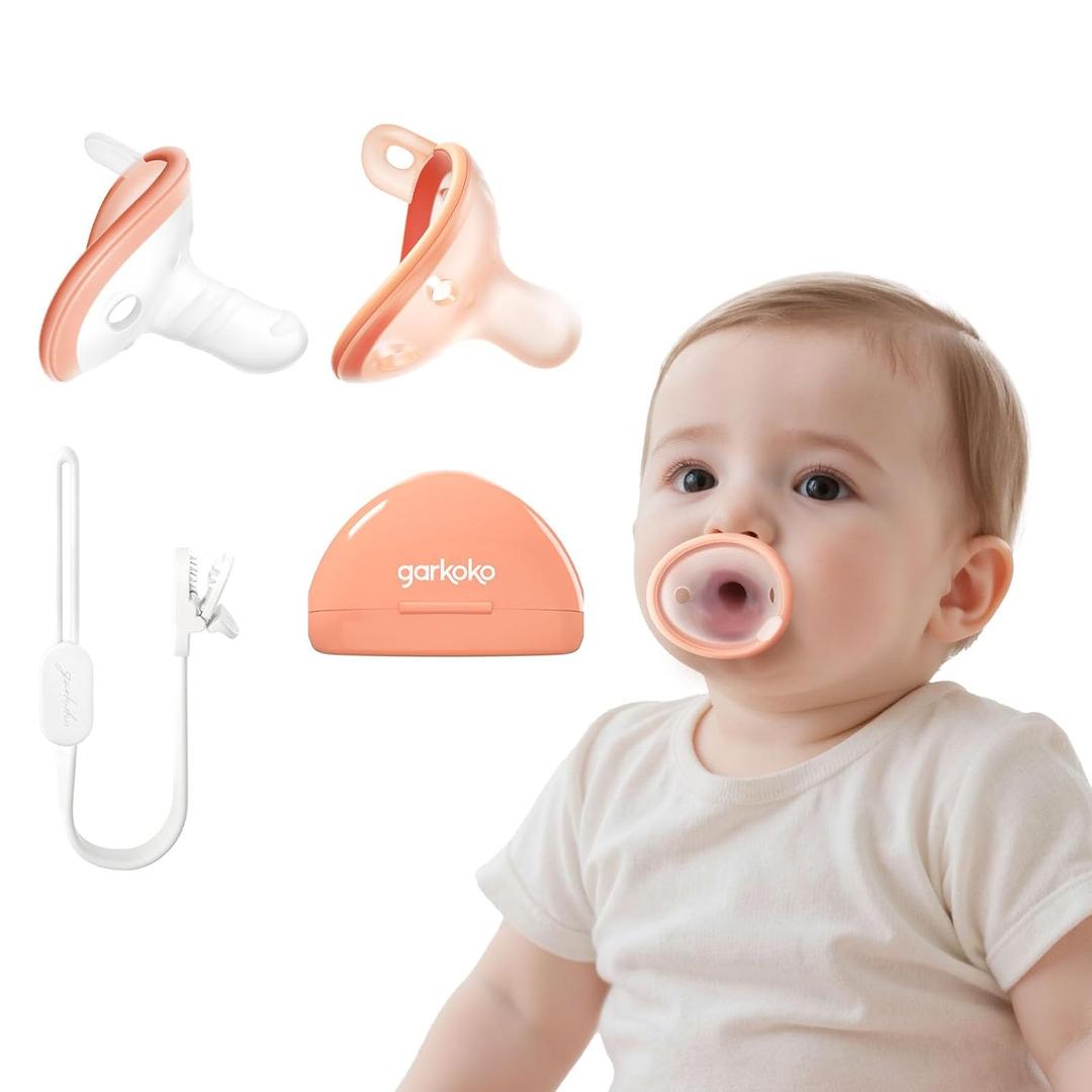 Garkoko Baby Pacifiers with Pacifier Clip & Case, 2-Pack for Newborn Baby to 6 Month, Breast Like Pacifiers, Non-Touch Face, Food-Grade Silicone