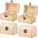 Aodaer 4 Pieces Unfinished Wood Treasure Chest Decorative Pine Wood Box with Hinged Lid and Locking Clasp Plain Decorate Wooden Boxes for Art Hobbies DIY Jewelry Gift Storage