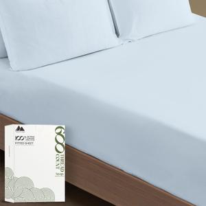 Mayfair Linen 100% Egyptian Cotton Fitted Sheet Queen Size - Luxury 600 Thread Count Queen Fitted Sheet Only, Soft, Cooling 16" Deep Pocket Bottom Sheets, Sateen Weave, Hotel Quality - Light Blue