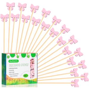 100Pcs Pink Bow Cocktail Picks Pink Bows Theme Decor Toothpicks Sticks Food Sandwich Skewers Appetizer Charcuterie Garnish for Valentines Galentines Day Coquette Birthday Themed Party Decorations