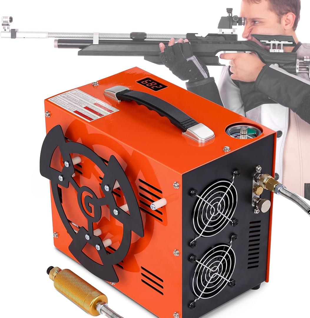 PCP Air Compressor, 4500 PSI / 30 MPa, 350W Motor, Auto Stop, Built-in Adapter & Cooling Fan, 12V DC or 110V / 220V AC Power, Water/Oil-Free with Cable Reel (CS6-Plus)