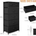 Fabric Dresser for Bedroom, Tall Skinny Dresser with 6 Drawers, Storage Organizer Tower, Steel Frame Wooden Top for Closet, Living Room, Hallway, Nursery(Black)