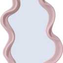 Funky Small Decorative Wall Mirror - Pink Asymmetrical Wavy Design,Hanging Mirror for Bedroom, Bathroom Entryway Modern Irregular Squiggly Shape,Compact Size, Easy Install
