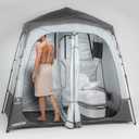 Porayhut Portable Camping Shower Tent Deluxe Changing Room Easy Set Up Privacy Shelter, Large Toilet Tent 2 Rooms with Floor Drain Design for Beach, Camping, Hiking with Stakes and Ropes for Stability