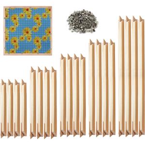 10 Sets Stretcher Bars for Needlework, 5 Sizes Wooden Canvas Stretcher Bars with 1 Box of Thumbtacks, Needlepoint Embroidery Stitch Frame Set for DIY Crafts Art Supplies