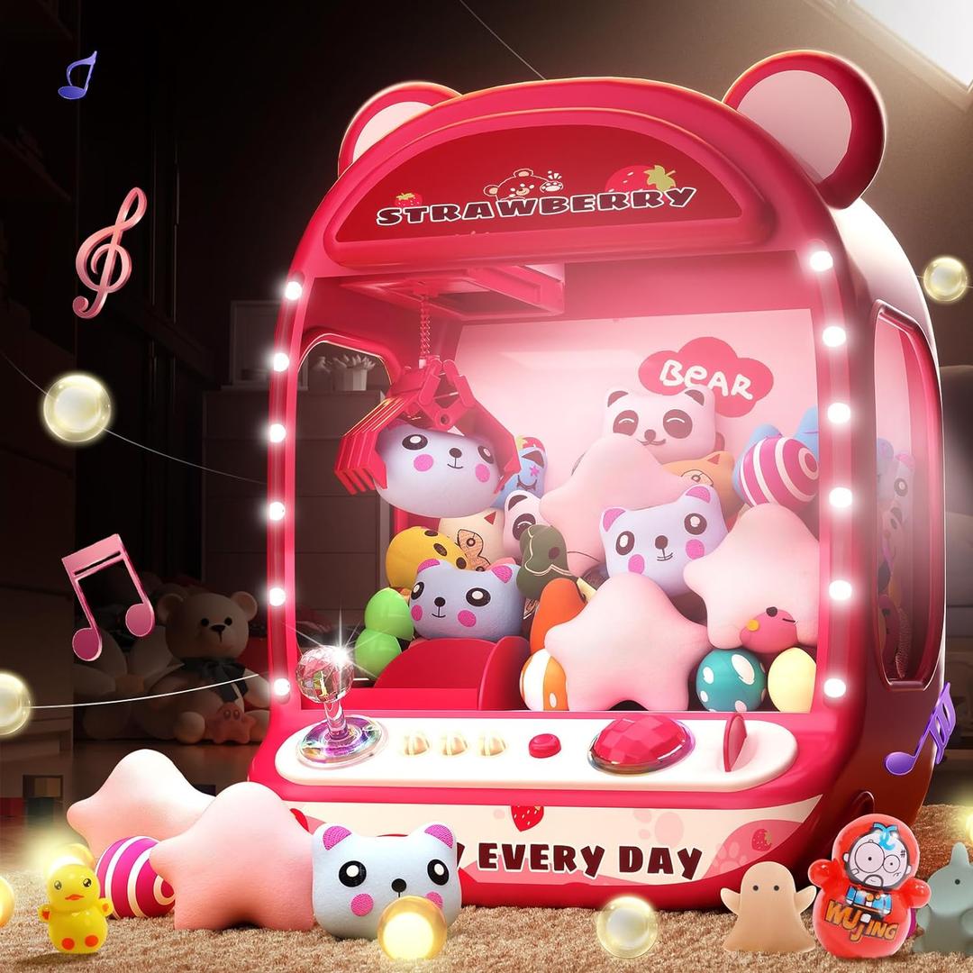 Skirfy Claw Machines for Kids,Unicorns Toys for Girls Age 6+,Arcade Games Mini Vending Machine with Squishy Fidget Toys,Candy Dispenser,Claw Game,Birthday Gifts for Kids Age 6+ (Strawberry)