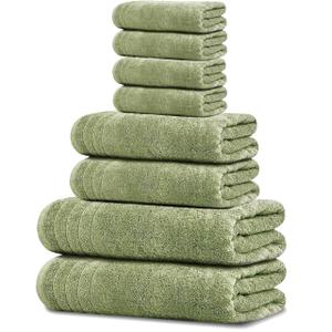 Tens Towels Pack of 8 Towels Set, 2 Extra Large Bath, 2 Hand, 4 Washcloths, 100% Cotton, Lighter Weight, Quicker to Dry, Super Absorbent, Perfect for Bathroom, Green