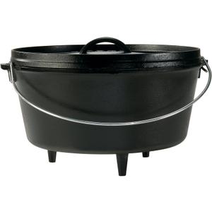 Lodge 8 Quart Pre-Seasoned Cast Iron Camp Dutch Oven with Lid - Dual Handles - Use in the Oven, on the Stove, on the Grill or over the Campfire - Black