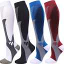 Double Couple 4 Pairs Compression Socks for Men and Women Compression Stockings (3X-Large, Black+blue+white+red)