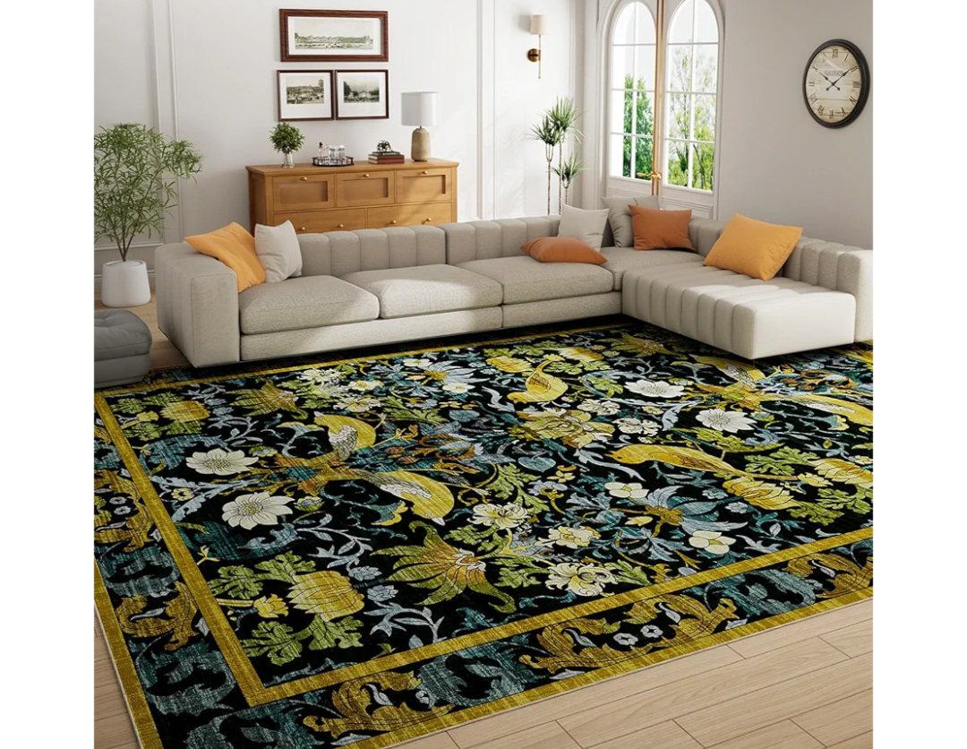 Topllen Washable Area Rug - Area Rug 8'x10' Boho Soft Living Room Rug, Non-Slip Large Area Rugs Indoor for Dining Room Livingroom Bedroom, Vintage Rug (Dark Green, 8x10ft)