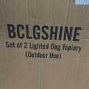 Lighted Dog Topiary Outdoor Decorations - Set of 2, 19 Inch Artificial Greenery with 50 LED Lights Each, Battery Operated Freestanding Faux Plant Puppy for Front Porch, Entryway, Patio, Garden Decor