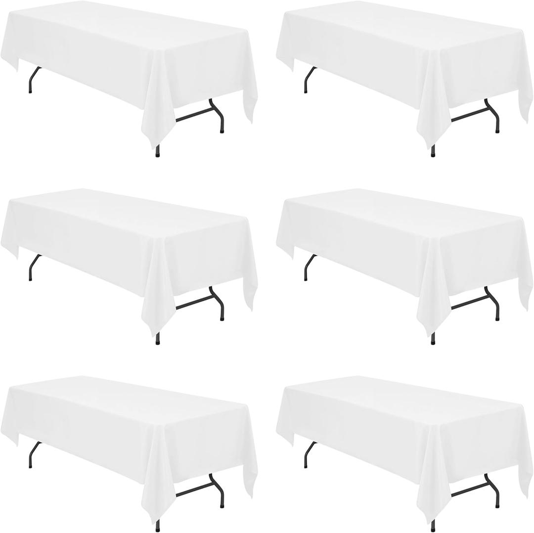 BRILLMAX 6 Pack White Tablecloths 60 x 126 Inch for 8ft Rectangle Tables - 150 GSM Polyester Fabric, 15" Standard Drop, Water, Stain & Wrinkle Resistant Cloth Cover for Wedding Banquet Dining Buffet