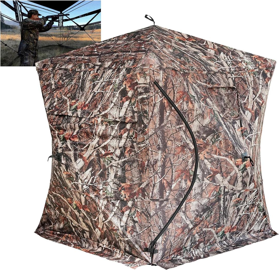 Hunting Blind, 270 Degree See Through Ground Blind,Silent-Slide Window,Pop Up Portable Durable Hunting Blind with Carry Bag, 2-3 Person,for Deer,Elk,Turkey Hunting