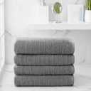 Welhome James 100% Cotton Textured Stripe Towels - 4 Pack Bath Towels, Soft & Absorbent, Gray, 4 Piece Bath Towel