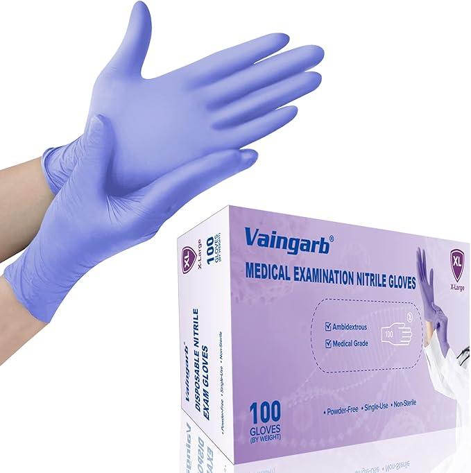 Nitrile Exam Gloves 100 Count X-Large Purple Disposable Medical Gloves Case of Bulk Powder Free Examination Glove