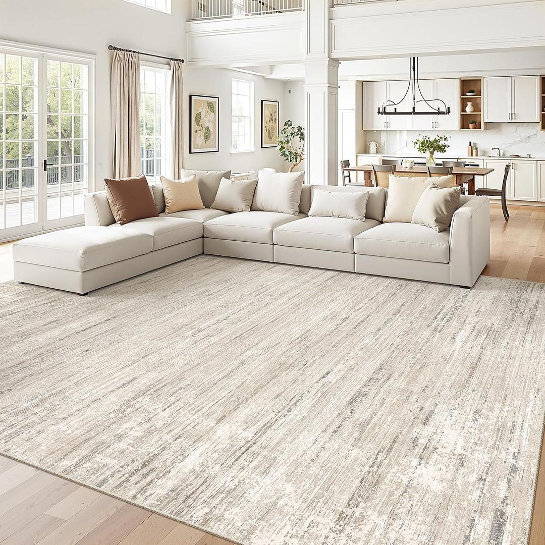 zesthome 7x9 Living Room Washable Area Rug Large Neutral Abstract Rug Beige