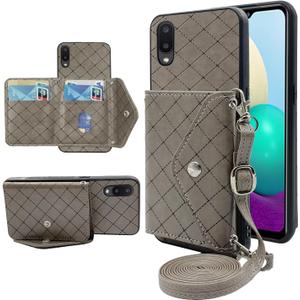 Compatible with Samsung Galaxy A02 Wallet Case with Crossbody Shoulder Strap and Stand Leather Credit Card Holder Cell Accessories Lanyard Phone Cover for A 02 5G 02A Ao2 M02 Women Grey