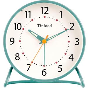 4.5" Antique Retro Analog Alarm Clock, Small Silent Desk Clock with Manual Light, Snooze, for Living Room, Bedroom, Bedside, Desk (Green)