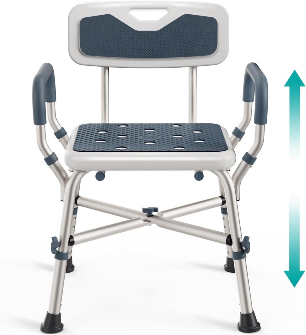 Shower Chair for Elderly and Disabled (450lb) with Padded Armrests and Back, Adjustable Height Shower Seat, Heavy Duty Shower Chairs for Inside Shower, Handicap - Blue