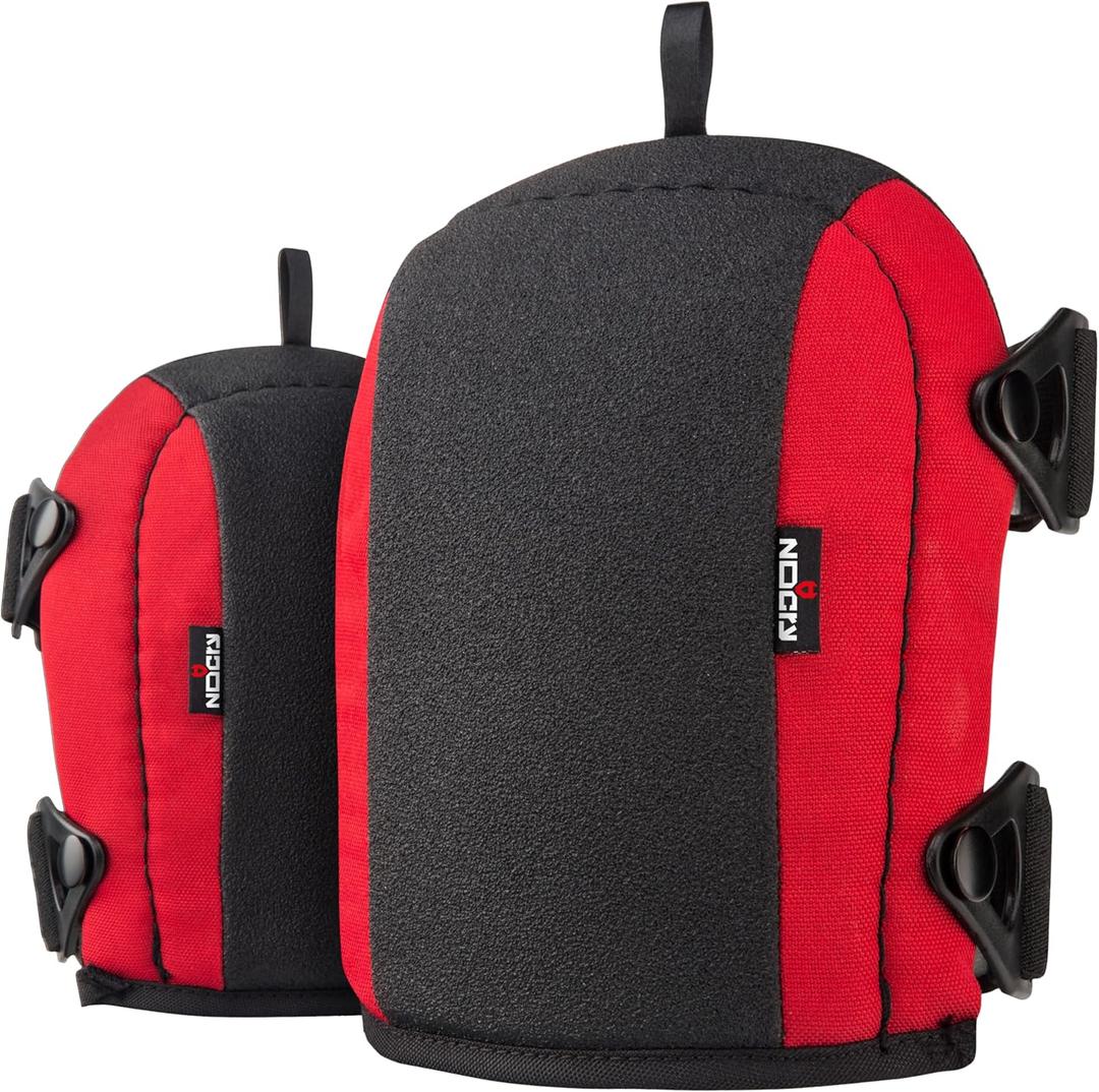 NoCry Non-Slip Work Knee Pads for Men and Women with Thick Soft Foam Padding, Strong, Adjustable Straps and Easy-to-Use Buckle Clips  Stay in Place While You Move  Perfect for Flooring or Gardening (Red)
