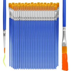 120 Pcs Blue Handle Paint Brushes, Paint Brushes Kits Set, Nylon Flat Paint Brushes, Oil Watercolor Artist Painting Brushes (60 Flat+60 Fine)