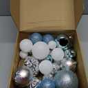 Soulchen 32 Pcs Christmas Ball Ornaments Set, 4", 3.15", 2.36", 1.57" Shatterproof Christmas Tree Hanging Ornament Plastic Ball Decoration for Holiday Xmas Tree Decor (Blue,Silver,White)