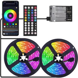Battery Operated LED Strip Lights 39.3ft- RGB Color Changing, APP & Remote Controlled, USB Powered LED Lights for Bedroom, TV, Kitchen, Party Decor (39.3ft)