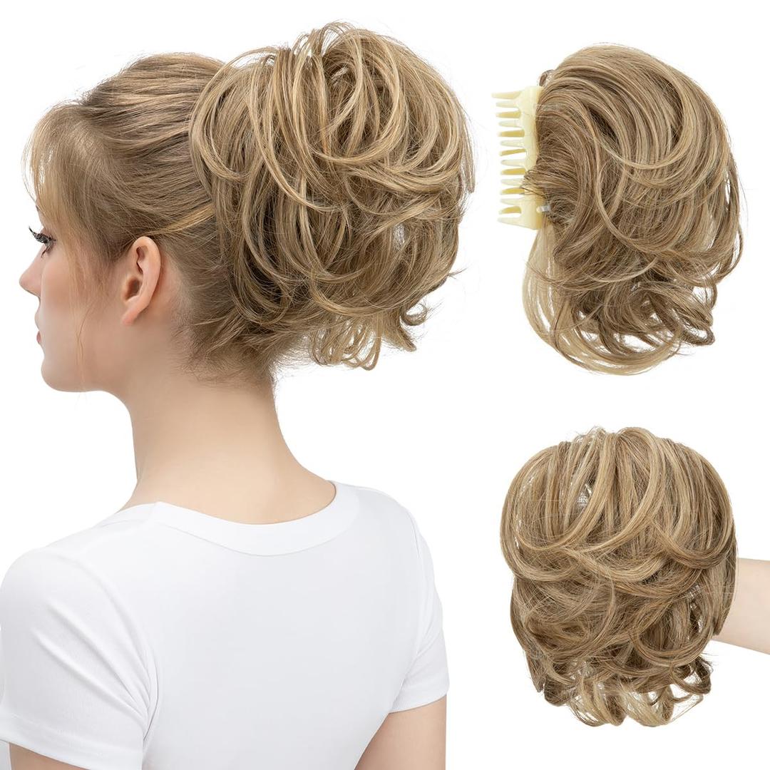Claw Clip Short Ponytail Messy Bun Hair Piece Bendable Hair Branch Extensions Fluffy Wavy Curly Synthetic Versatile Sand Hairpieces