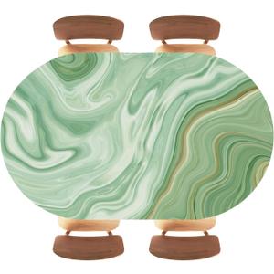 Green Marble Texture Colorful Background Oval Fitted Elastic Edge Table Cloths Waterproof for Indoor Outdoor Patio Use, Style1, Fitted for 42"x60" Oval Tables