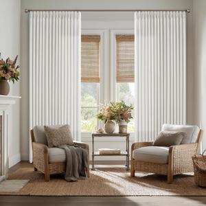 Pleated Semi Sheer Linen Curtains 108 Inches Long 2 Panels Beige White Floor Ceiling Double Pinch Pleat Back Tab Boho Light Filtering 9FT for Large Window Office Living Room Bedroom Aesthetic Decor