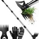 71in Weed Puller Tool with Long Handle, 2 in 1 Adjustable Manual Weeders for Uprooting, Heavy Duty Hand Weed Rake and Garden Hoe with Gloves for Gardens, Lawns, Yards